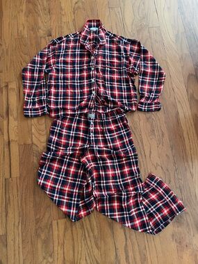 JCrew Womens Red and Navy Plaid Pajama Set - Classic Two-Piece